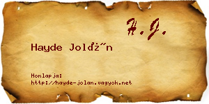 Hayde Jolán névjegykártya